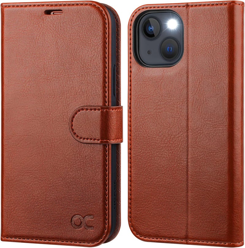 OCASE Compatible with iPhone 13 Wallet Case, PU Leather Flip Folio Case with Card Holders RFID Blocking Kickstand [Shockproof TPU Inner Shell] Phone Cover 6.1 Inch 2021 (Brown) - Image 1